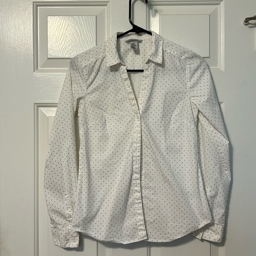 H&M White with Black Dots long sleeve shirt Size 2
